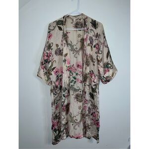 Women’s Silk Floral Robe OS ivory/pink